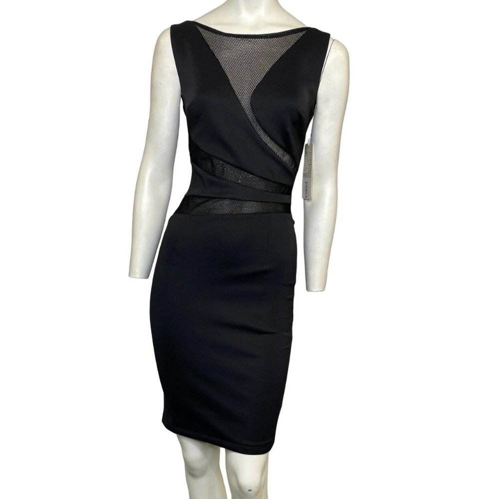 La Pateau Shimmery Mesh Cutout Open Back Mini Dress Black Size 6 NWT